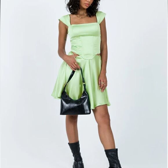 Princess Polly Cornell Satin Mini Skirt Green - Picture 3 of 7